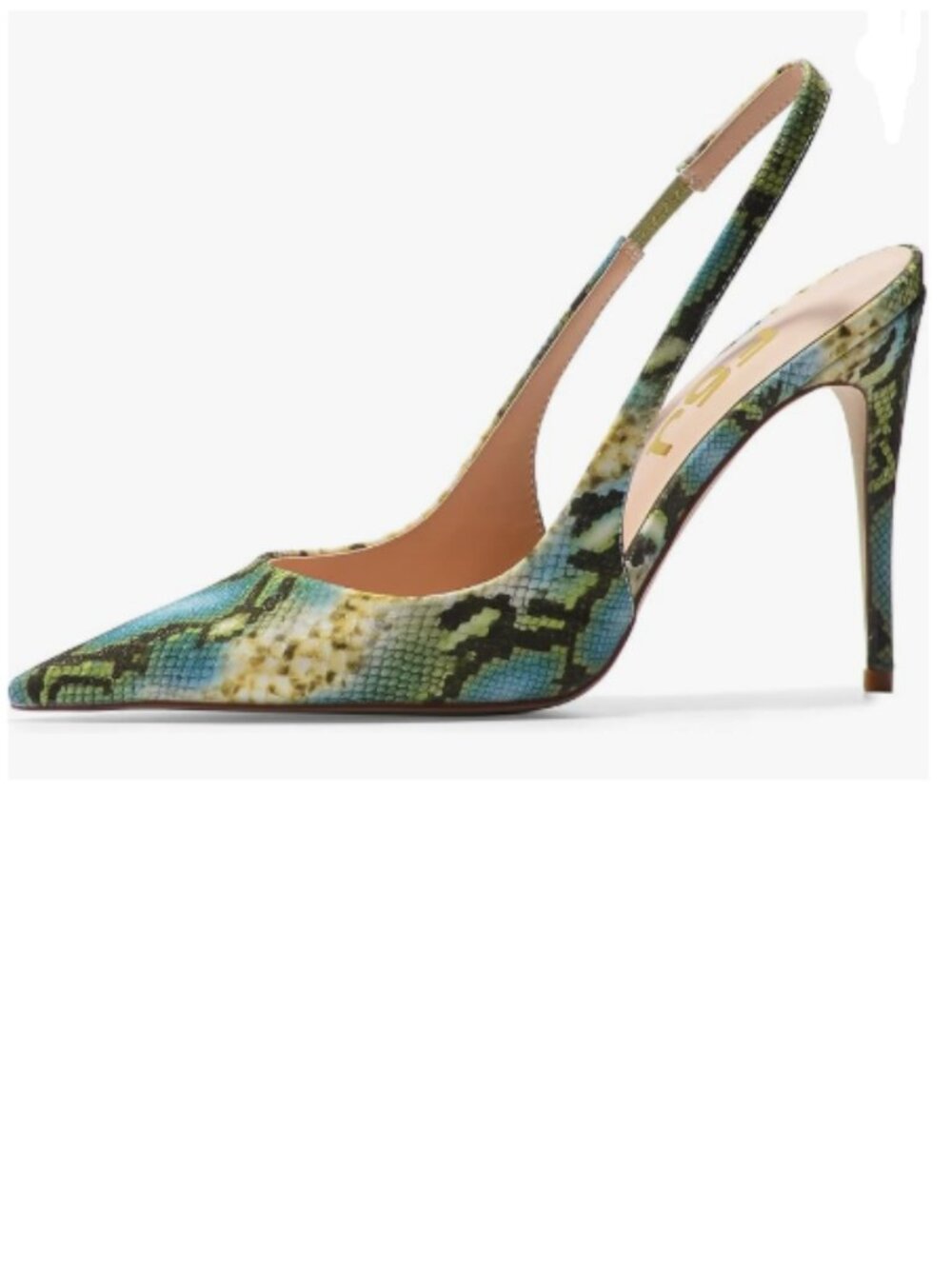 FSJ Green Snake Pointed Toe Stiletto Pumps Chic Slingback High Heel Slip on Shoe